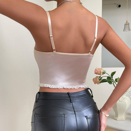 Camisole en dentelle à petits bords en satin imprimé et à lacets croisés