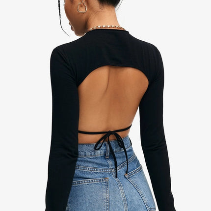 Crop Top Solid Tie Backless
