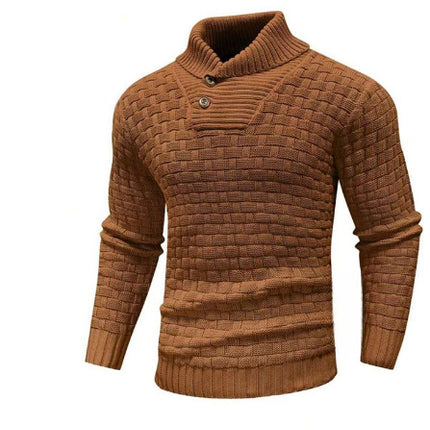 Pull à col roulé slim pour homme avec bouton, design tendance, décontracté, couleur unie, vêtements