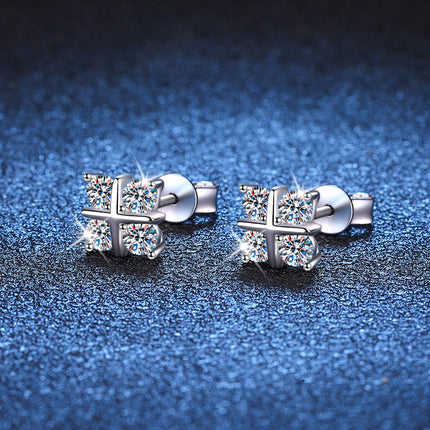 Boucles d'oreilles croix en argent et moissanite – Élégantes et simples