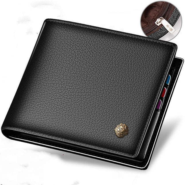 First Layer Cowhide Business Zipper Wallet, Compact & Stylish