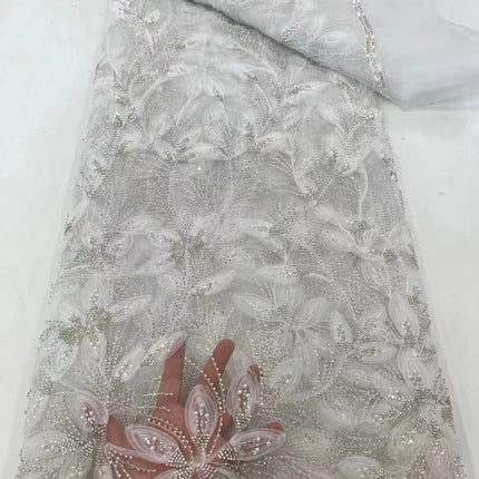 Ribbon Flower Beaded Tulle Lace Fabric Cocktail Dress