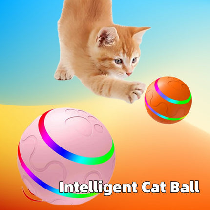 Cat playing with Wicked Intelligent Ball Toy, featuring colorful design and interactive features.