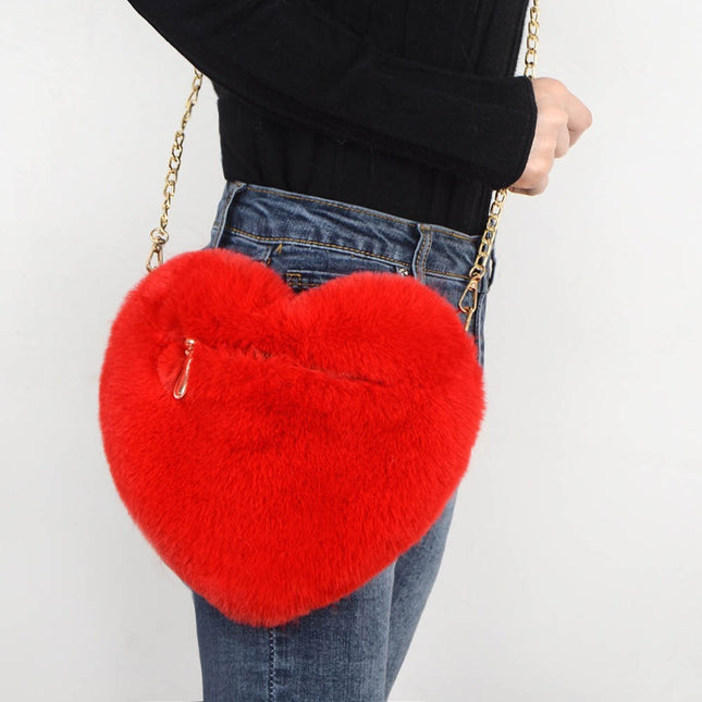 Sac à bandoulière en peluche en forme de cœur pour femme – Accessoire de fête de la Saint-Valentin
