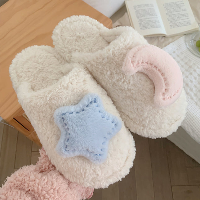 Chaussons en peluche stéréoscopiques pour femmes avec étoile, lune, cœur