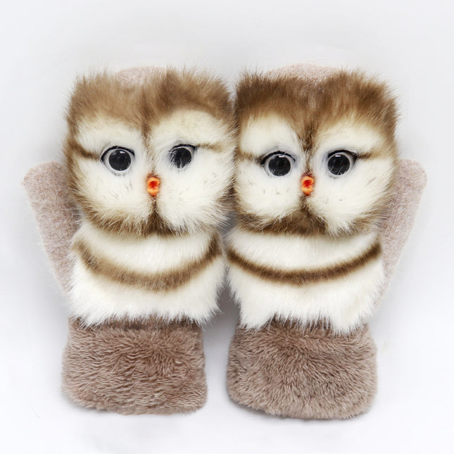 Gants d'hiver en peluche pour femmes avec motif d'animaux de dessin animé