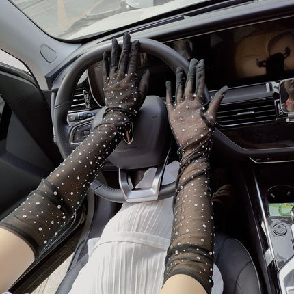 Robe d'Halloween Cosplay Gants en maille de dentelle strass