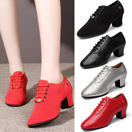 Women's Cowhide Square Dance Mid Heel Shoes