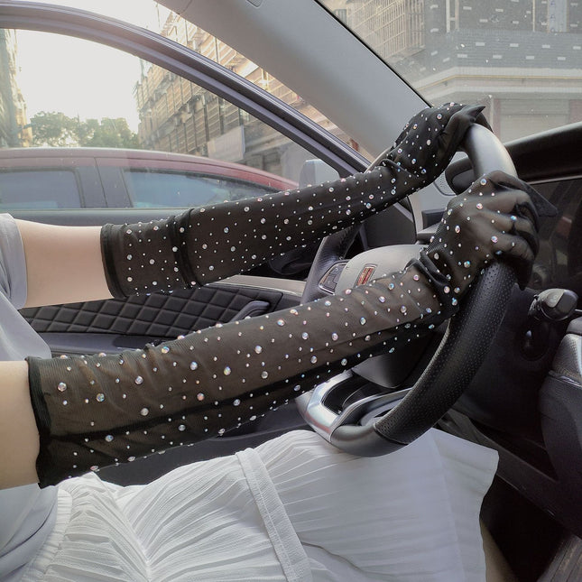 Robe d'Halloween Cosplay Gants en maille de dentelle strass