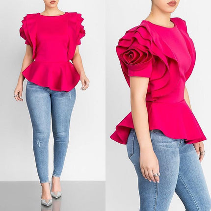 Summer Hot Style Ruffled Hem Short Sleeve