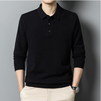 Men's Polo Collar Solid Color Sweater