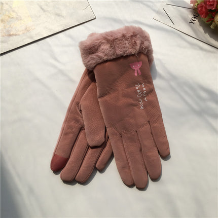 Gants d'équitation pour femmes automne et hiver style coréen alphabet dessin animé chaud double couche doublé polaire