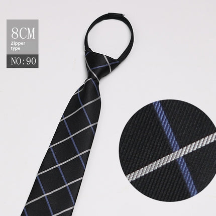 Black Men's Striped Blue Business Lazy Zip Tie