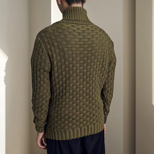 Pull à col roulé slim pour homme avec bouton, design tendance, décontracté, couleur unie, vêtements