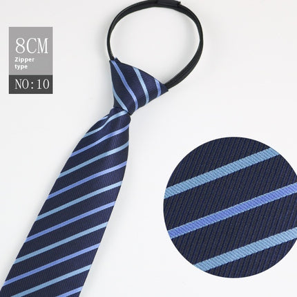 Black Men's Striped Blue Business Lazy Zip Tie