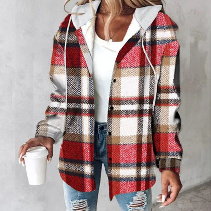 Women's Wear Solid Color Plaid Hooded Jacket